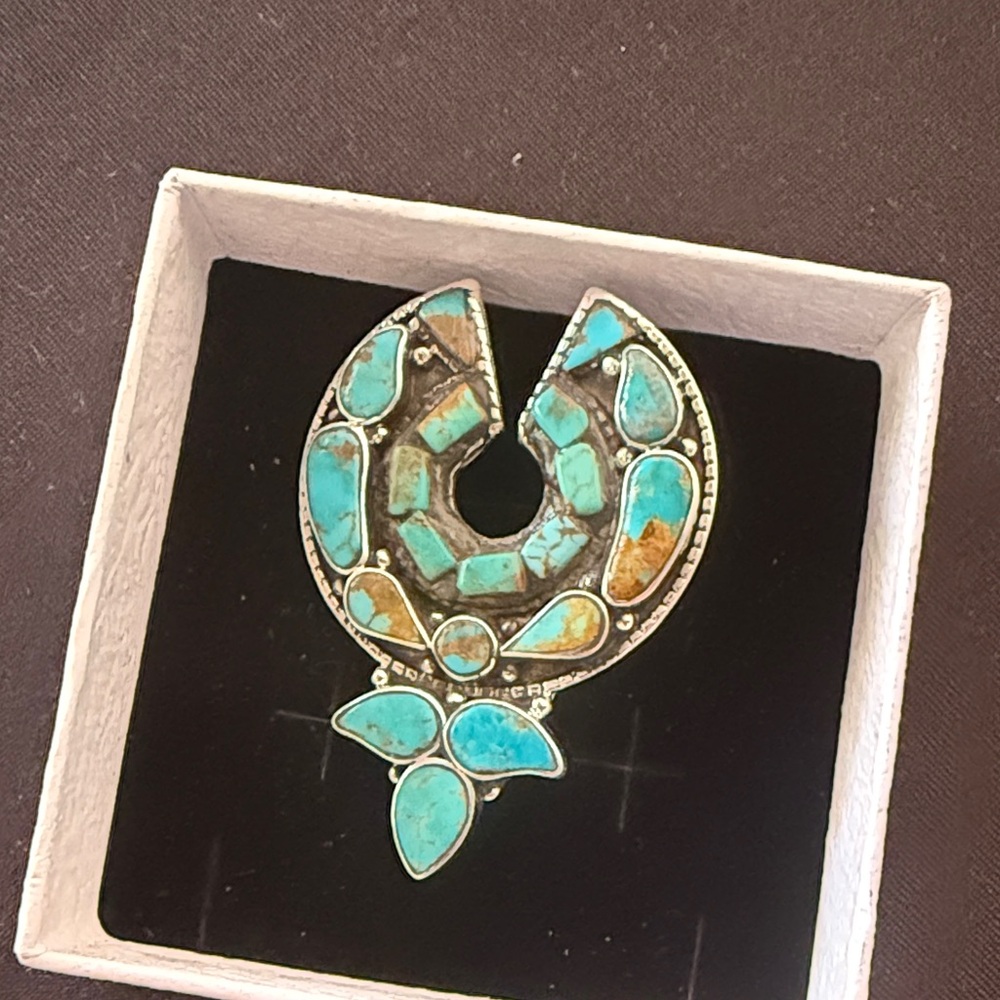 Turquoise Inlay Silver Statement Ring - Blue/Teal